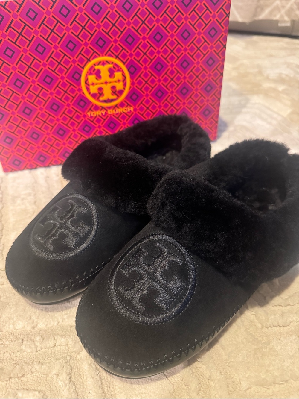 Tory Burch Coley 2 Slippers NIB - Black shearling size 7